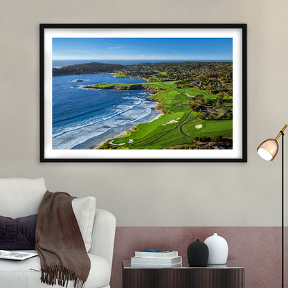 Pebble Beach Golf Links On A Clear Day Pebble Beach, California, Goft Art Print, Framed Art Print White Border Wall Decor