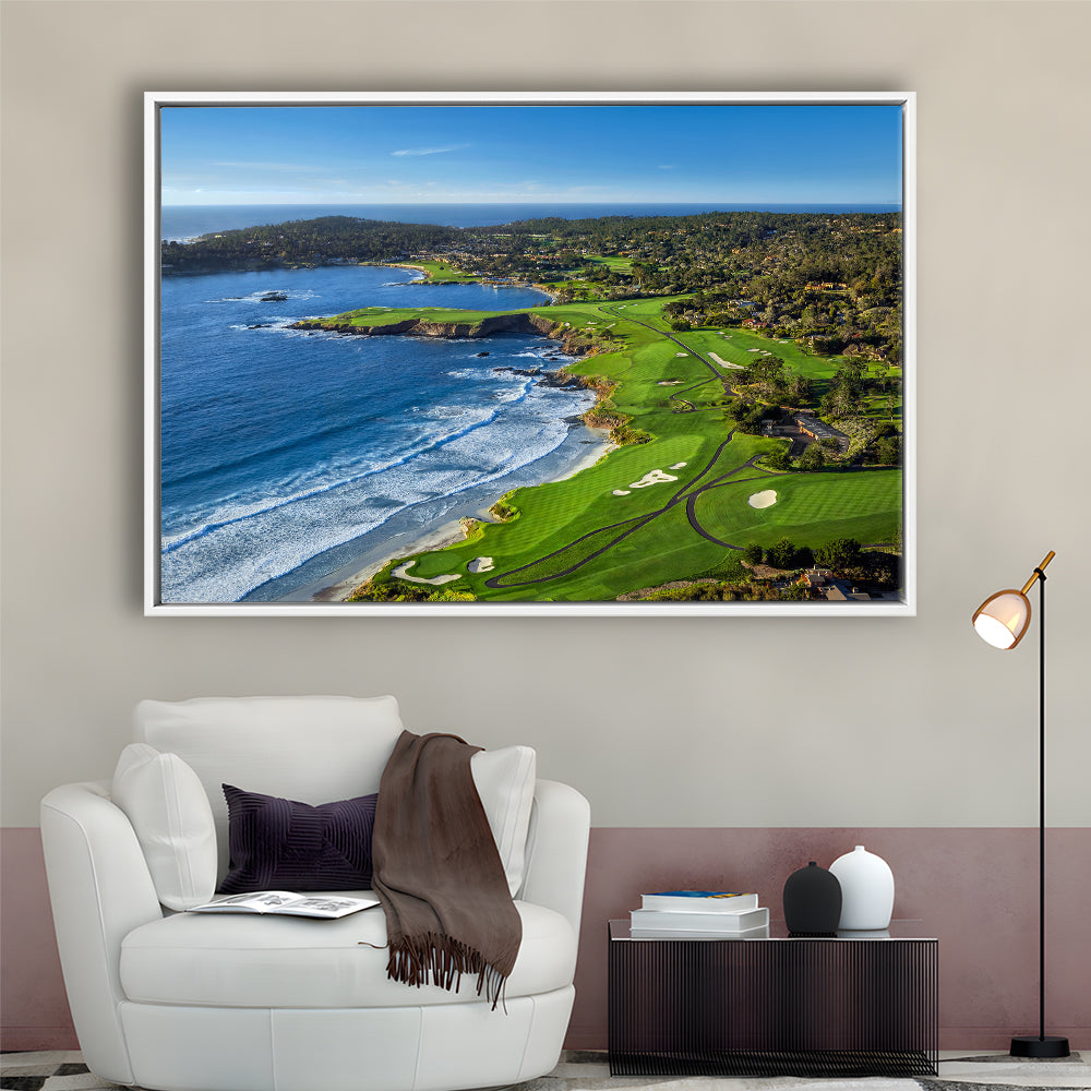 Pebble Beach Golf Links On A Clear Day Pebble Beach, California, Floating Framed Canvas Print Wall Art