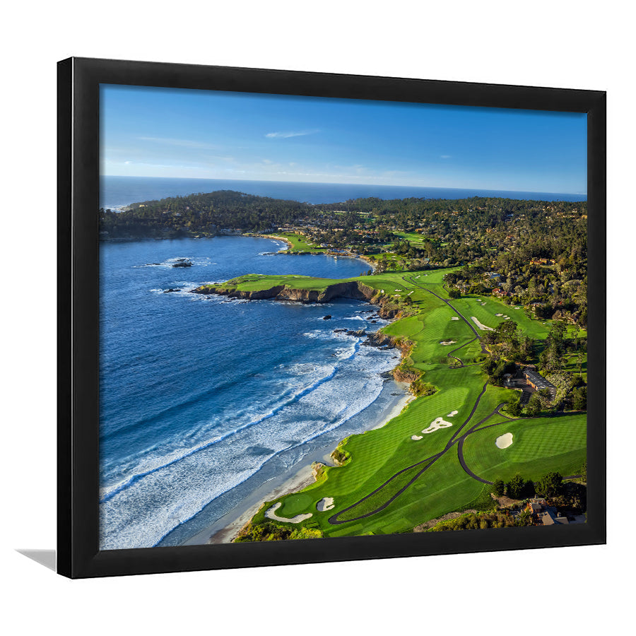 Pebble Beach Golf Links On A Clear Day Pebble Beach, California, Framed Art Print Wall Decor, Picture Framed