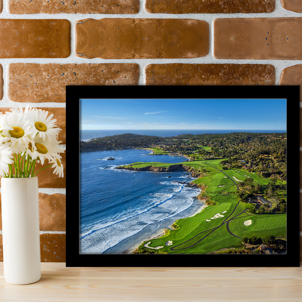 Pebble Beach Golf Links On A Clear Day Pebble Beach, California, Framed Art Print Wall Decor, Picture Framed