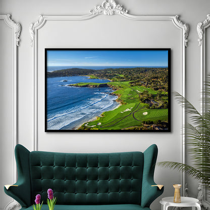 Pebble Beach Golf Links On A Clear Day Pebble Beach, California, Framed Art Print Wall Decor, Picture Framed