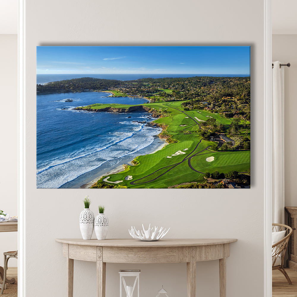 Pebble Beach Golf Links On A Clear Day Pebble Beach, California, Golf Art Print,Gifts Golf Lover