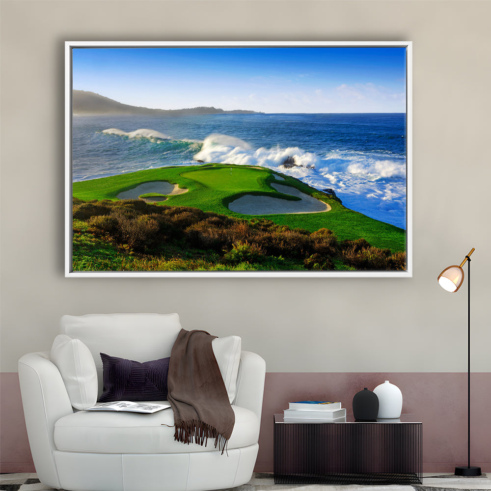 Pebble Beach Golf Links 07, Massive Monday Aerial At Califorlia, Floating Framed Canvas Print Wall Art