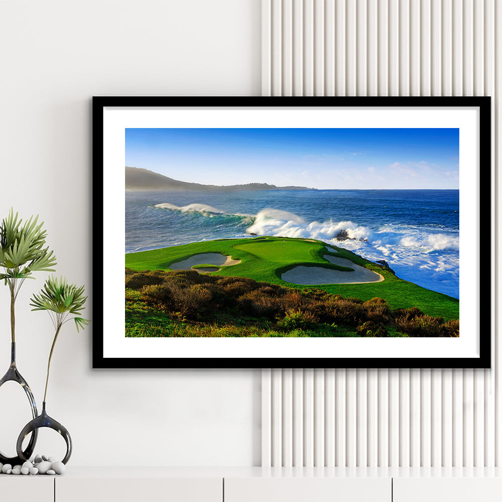 Pebble Beach Golf Links 07, Massive Monday Aerial At Califorlia, Goft Art Print, Framed Art Print White Border Wall Decor