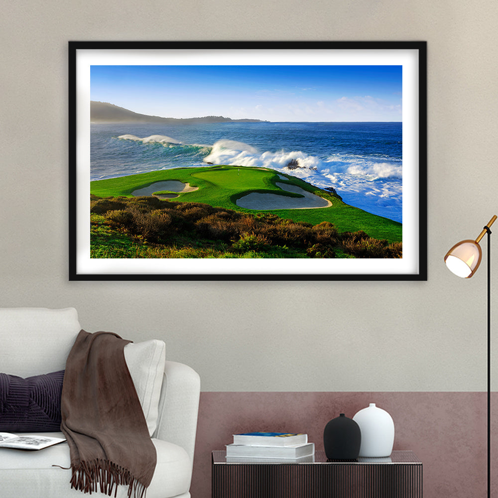 Pebble Beach Golf Links 07, Massive Monday Aerial At Califorlia, Goft Art Print, Framed Art Print White Border Wall Decor