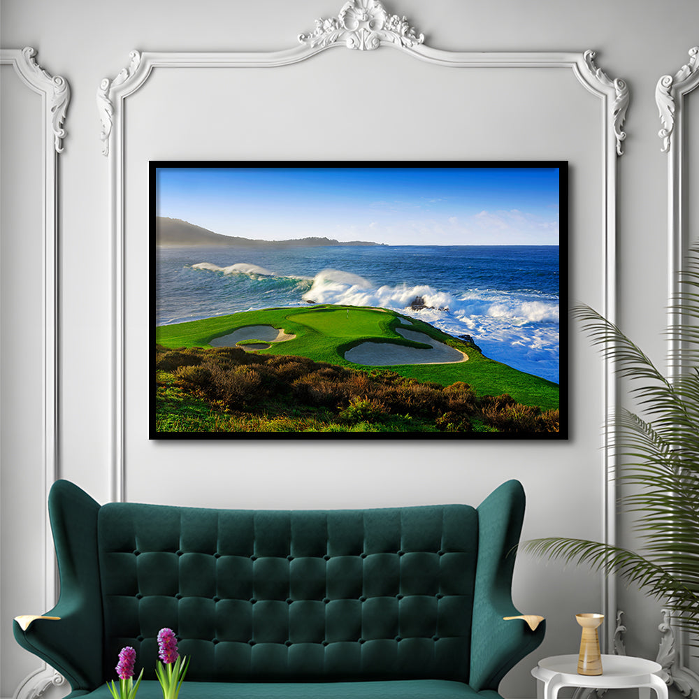 Pebble Beach Golf Links 07, Massive Monday Aerial At Califorlia, Framed Art Print Wall Decor, Picture Framed