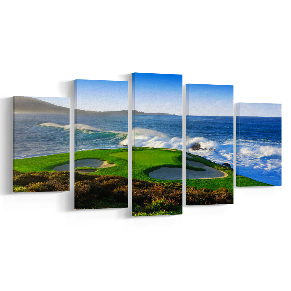 Pebble Beach Golf Links 07, Massive Monday Aerial At Califorlia, Golf Art Print, 5 Pieces Mixed Canvas Print Wall Art