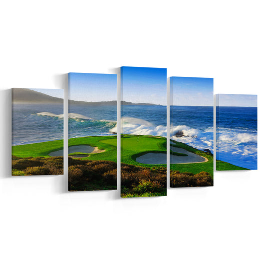 Pebble Beach Golf Links 07, Massive Monday Aerial At Califorlia, Golf Art Print, 5 Pieces Mixed Canvas Print Wall Art