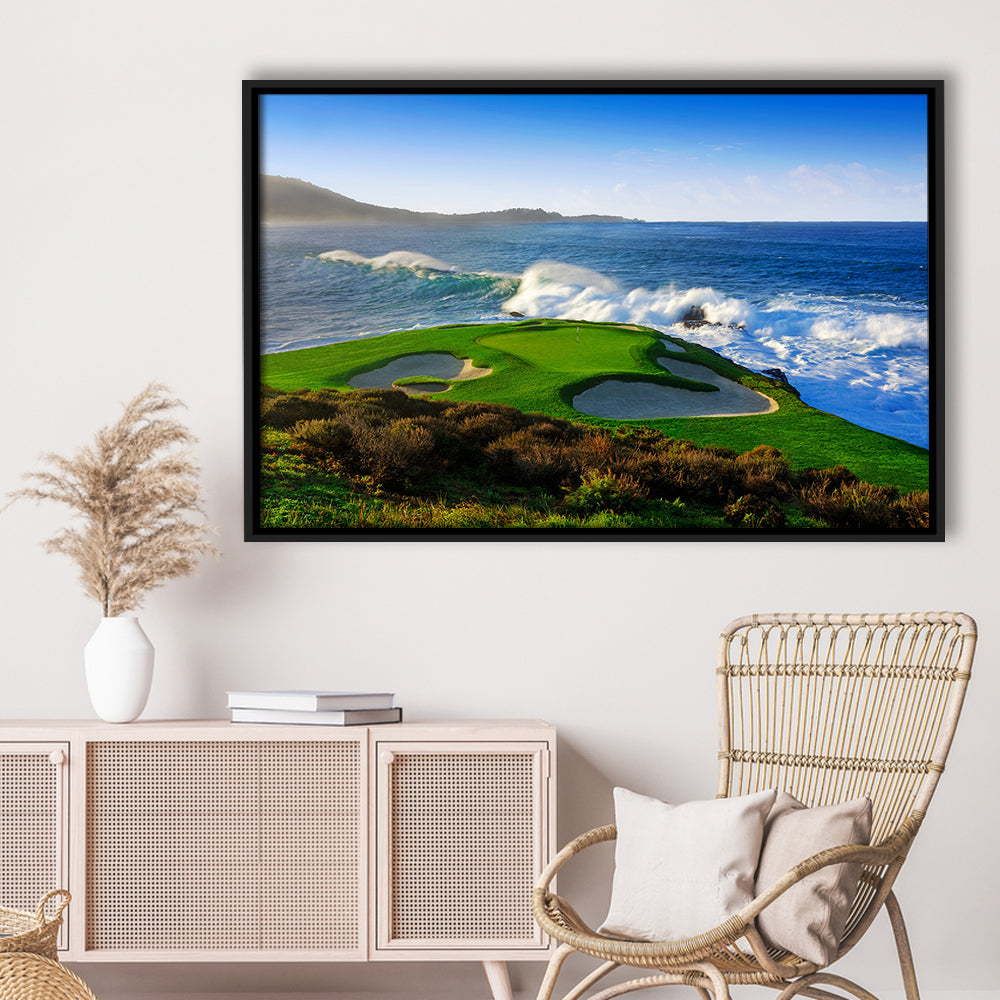 Pebble Beach Golf Links 07, Massive Monday Aerial At Califorlia, Floating Framed Canvas Print Wall Art