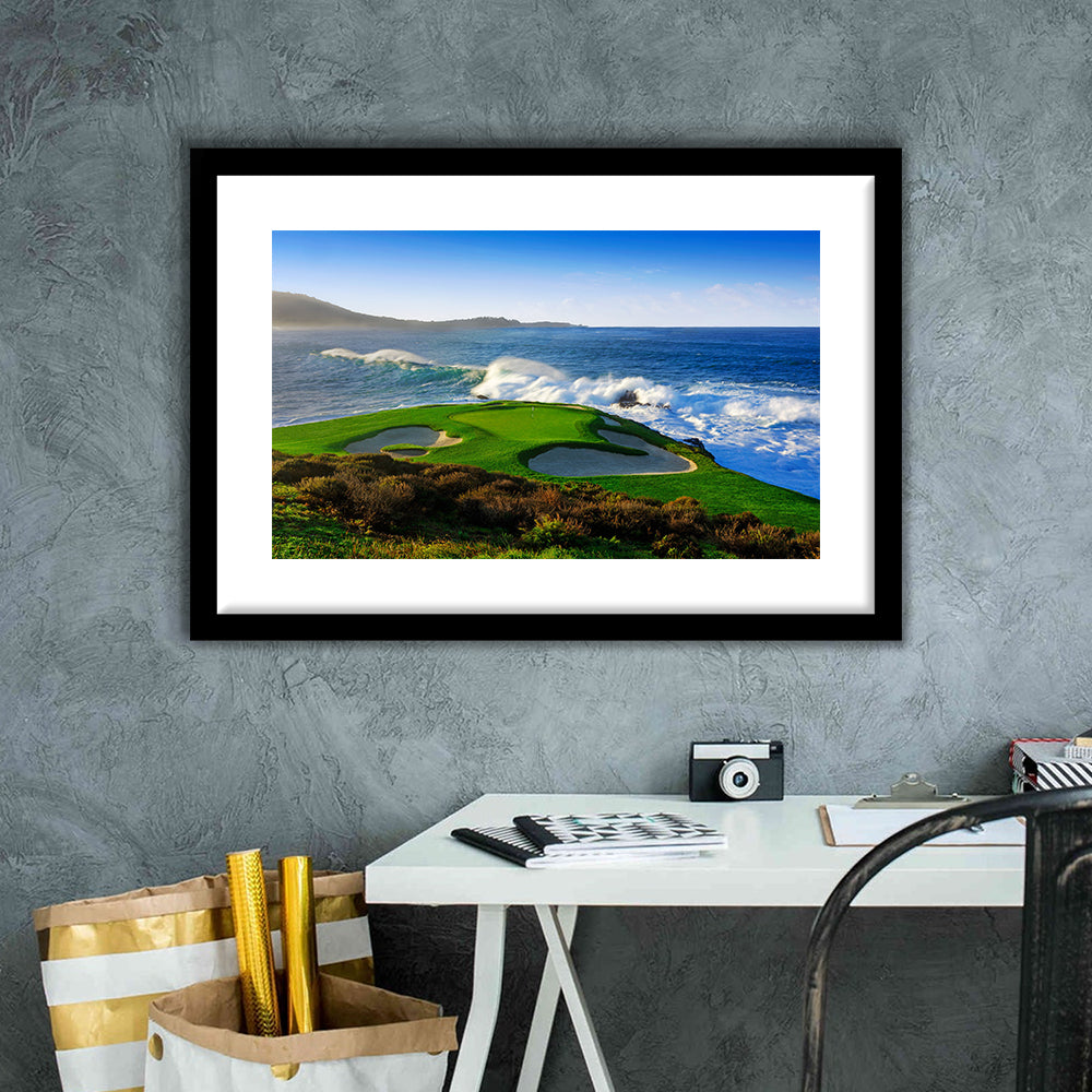 Pebble Beach Golf Links 07, Massive Monday Aerial At Califorlia, Goft Art Print, Framed Art Print White Border Wall Decor