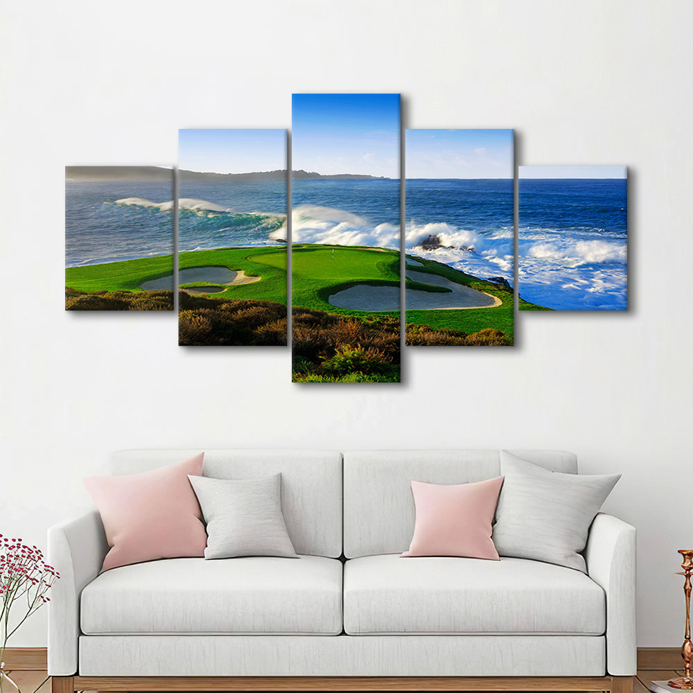 Pebble Beach Golf Links 07, Massive Monday Aerial At Califorlia, Golf Art Print, 5 Pieces Mixed Canvas Print Wall Art