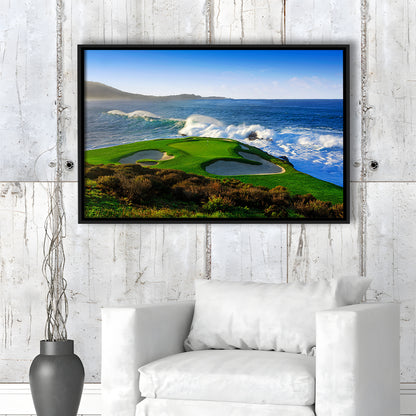 Pebble Beach Golf Links 07, Massive Monday Aerial At Califorlia, Floating Framed Canvas Print Wall Art
