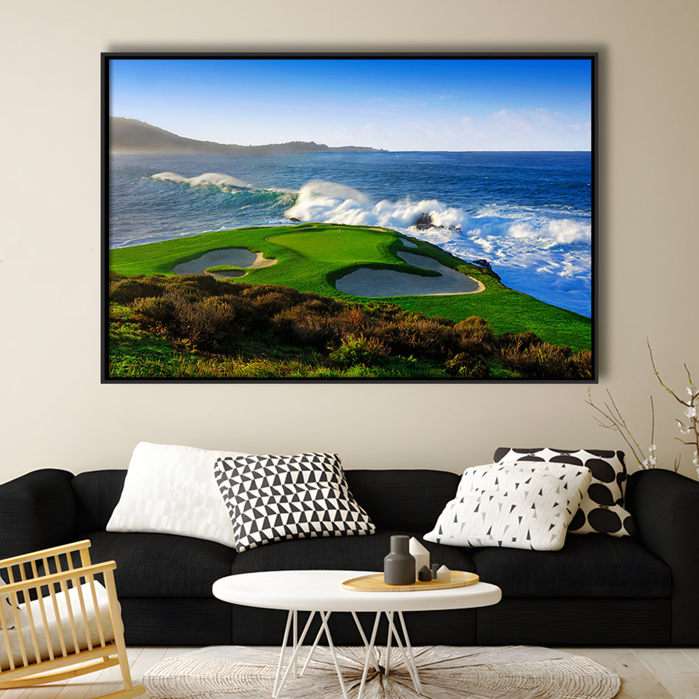 Pebble Beach Golf Links 07, Massive Monday Aerial At Califorlia, Floating Framed Canvas Print Wall Art