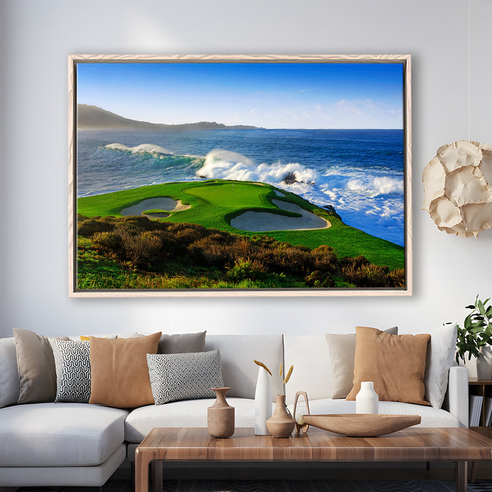 Pebble Beach Golf Links 07, Massive Monday Aerial At Califorlia, Floating Framed Canvas Print Wall Art