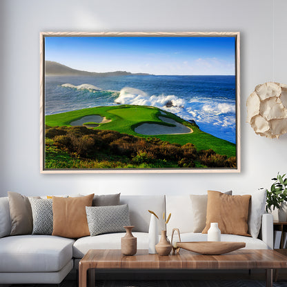 Pebble Beach Golf Links 07, Massive Monday Aerial At Califorlia, Floating Framed Canvas Print Wall Art