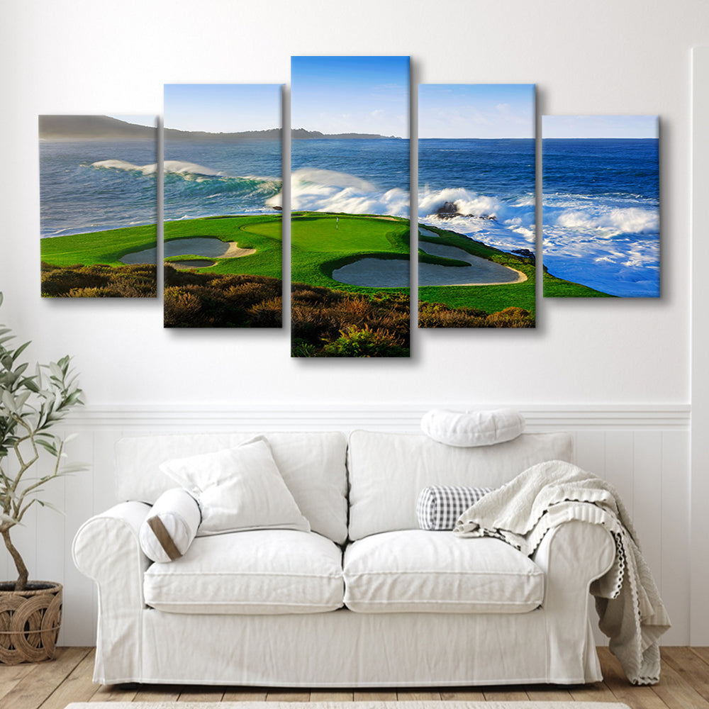 Pebble Beach Golf Links 07, Massive Monday Aerial At Califorlia, Golf Art Print, 5 Pieces Mixed Canvas Print Wall Art