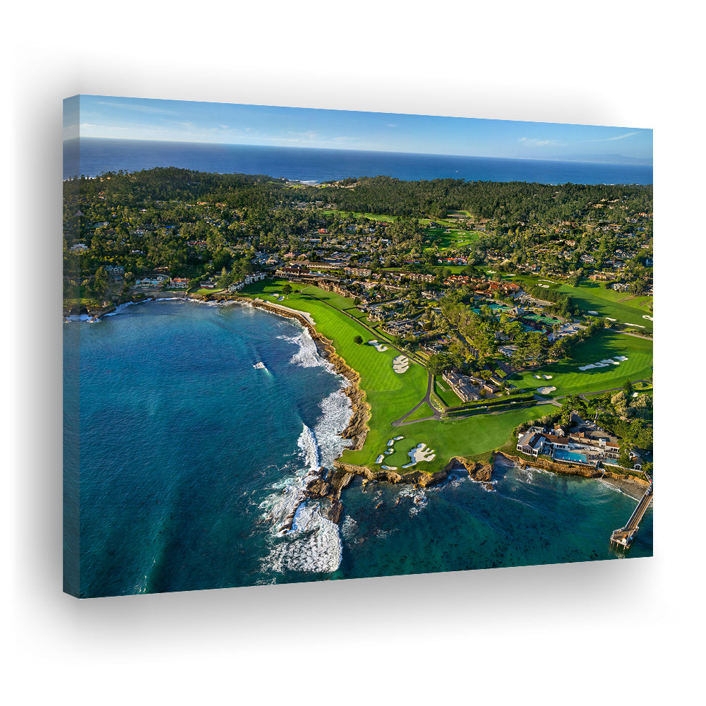 Pebble Beach Golf Links Aerial Hole 17 & 18, Welcome Home, California, Golf Art Print