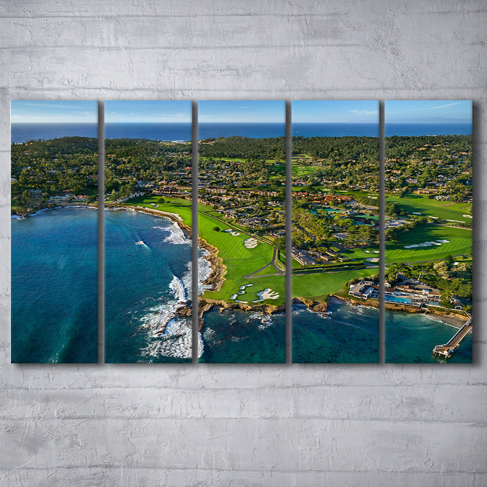Pebble Beach Golf Links Aerial Hole 17 & 18, Welcome Home, California, Extra Large Canvas Print Wall Art