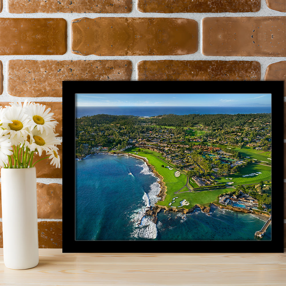 Pebble Beach Golf Links Aerial Hole 17 & 18, Welcome Home, California, Framed Art Print Wall Decor, Picture Framed