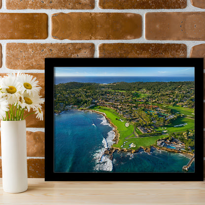 Pebble Beach Golf Links Aerial Hole 17 & 18, Welcome Home, California, Framed Art Print Wall Decor, Picture Framed