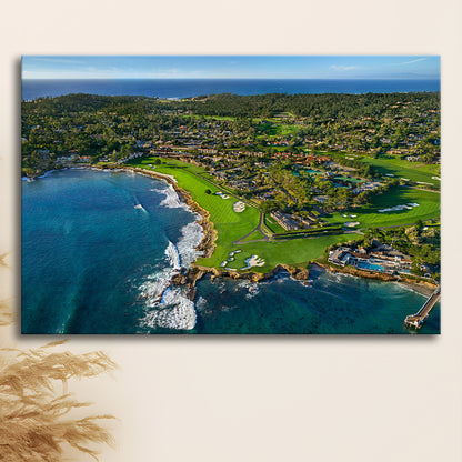 Pebble Beach Golf Links Aerial Hole 17 & 18, Welcome Home, California, Golf Art Print