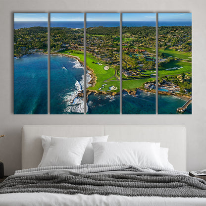 Pebble Beach Golf Links Aerial Hole 17 & 18, Welcome Home, California, Extra Large Canvas Print Wall Art