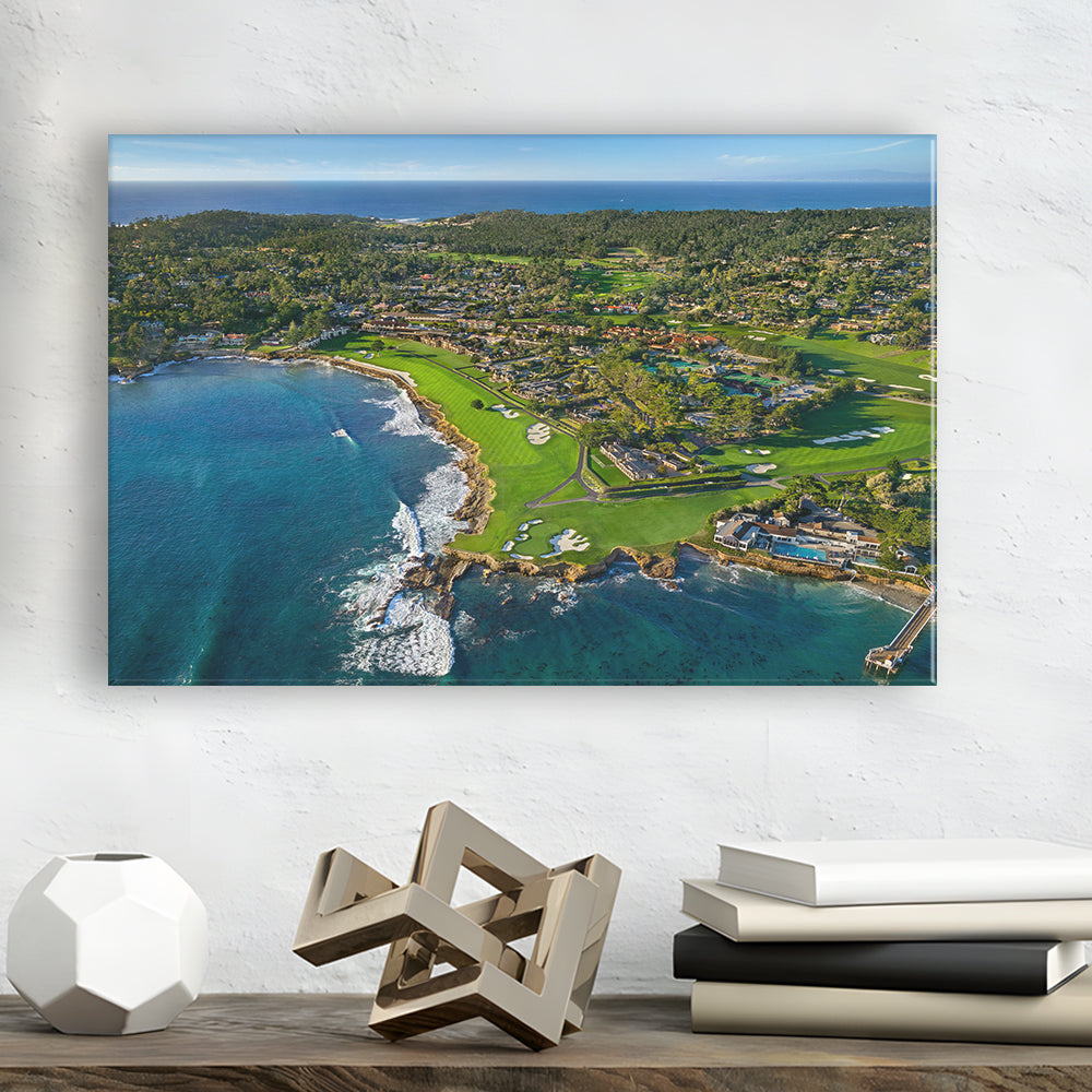 Pebble Beach Golf Links Aerial Hole 17 & 18, Welcome Home, California, Golf Art Print