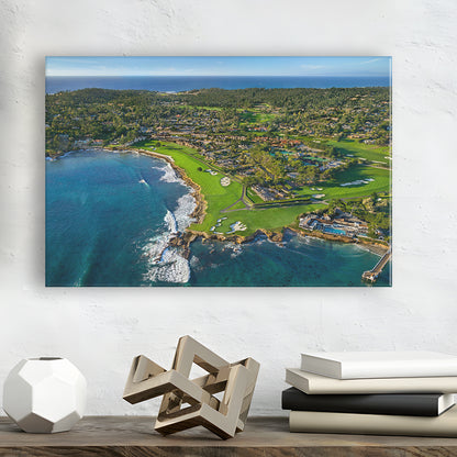 Pebble Beach Golf Links Aerial Hole 17 & 18, Welcome Home, California, Golf Art Print