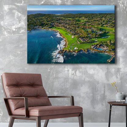 Pebble Beach Golf Links Aerial Hole 17 & 18, Welcome Home, California, Golf Art Print