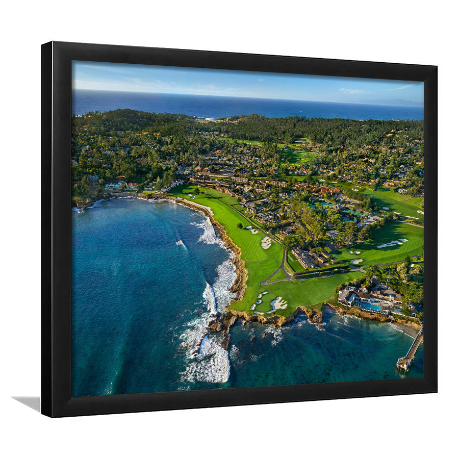Pebble Beach Golf Links Aerial Hole 17 & 18, Welcome Home, California, Framed Art Print Wall Decor, Picture Framed