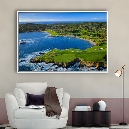 Pebble Beach Golf Links Aerial Hole 7 & 8, Arrowhead Point, California, Framed Canvas Print Wall Art