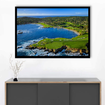 Pebble Beach Golf Links Aerial Hole 7 & 8, Arrowhead Point, California, Framed Art Print Wall Decor, Picture Framed