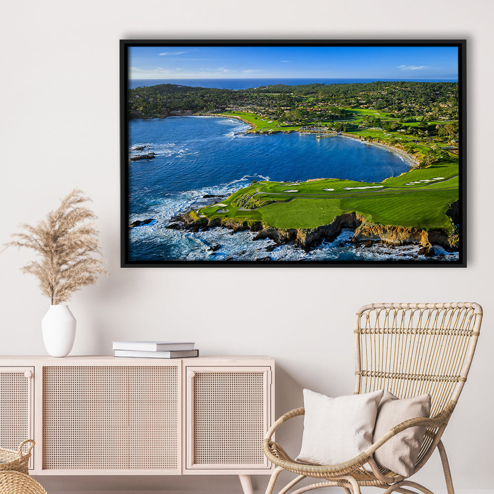 Pebble Beach Golf Links Aerial Hole 7 & 8, Arrowhead Point, California, Framed Canvas Print Wall Art