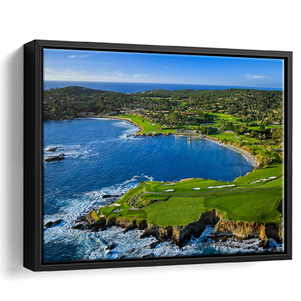Pebble Beach Golf Links Aerial Hole 7 & 8, Arrowhead Point, California, Framed Canvas Print Wall Art