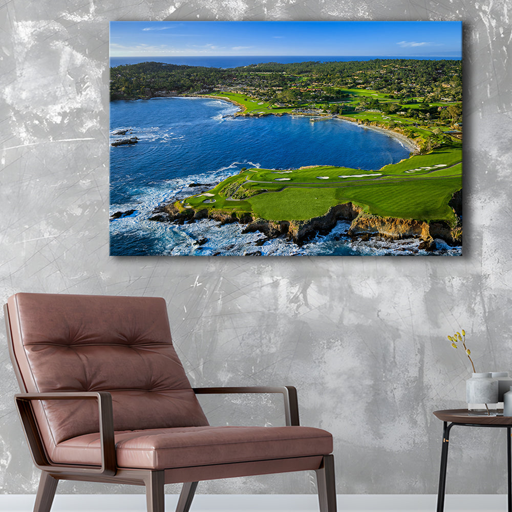 Pebble Beach Golf Links Aerial Hole 7 & 8, Arrowhead Point, California, Golf Art Print