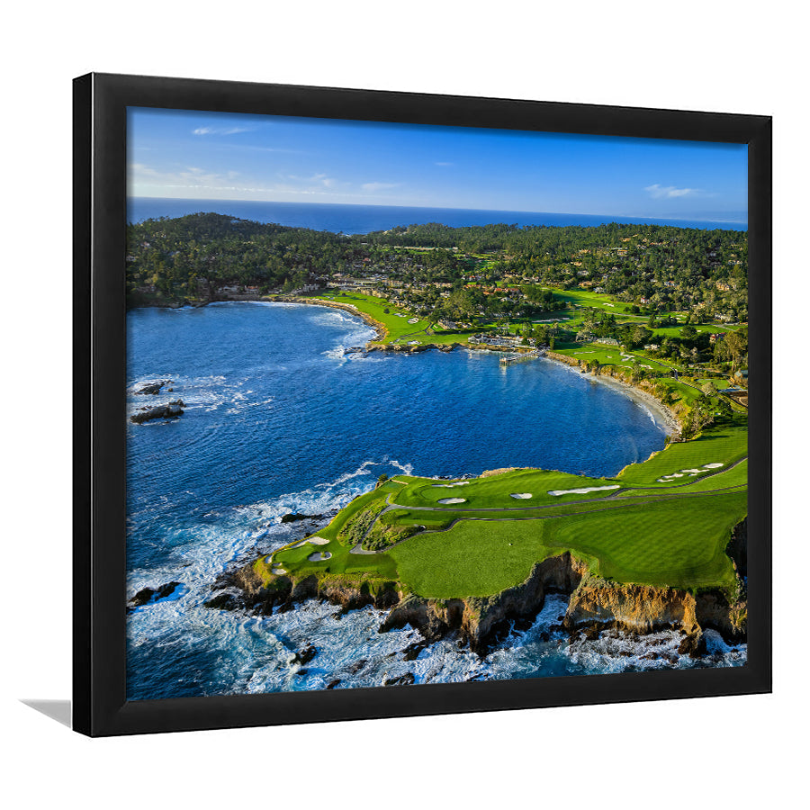 Pebble Beach Golf Links Aerial Hole 7 & 8, Arrowhead Point, California, Framed Art Print Wall Decor, Picture Framed