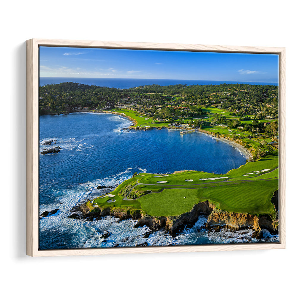 Pebble Beach Golf Links Aerial Hole 7 & 8, Arrowhead Point, California, Framed Canvas Print Wall Art