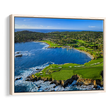 Pebble Beach Golf Links Aerial Hole 7 & 8, Arrowhead Point, California, Framed Canvas Print Wall Art