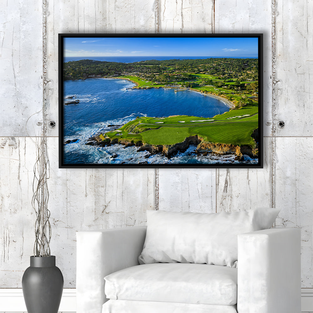 Pebble Beach Golf Links Aerial Hole 7 & 8, Arrowhead Point, California, Framed Canvas Print Wall Art