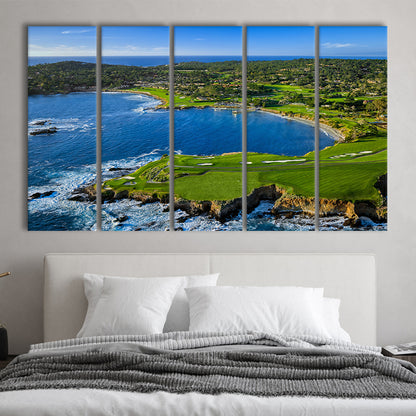 Pebble Beach Golf Links Aerial Hole 7 & 8, Arrowhead Point, California, Extra Large Canvas Print Wall Art