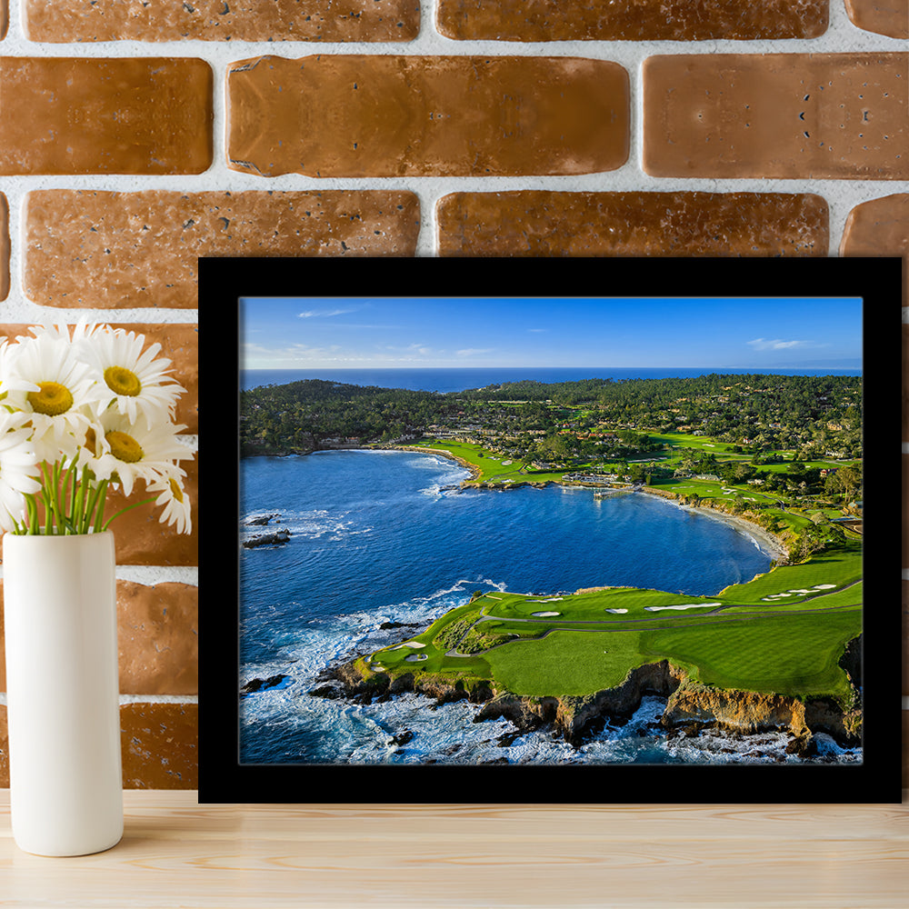 Pebble Beach Golf Links Aerial Hole 7 & 8, Arrowhead Point, California, Framed Art Print Wall Decor, Picture Framed