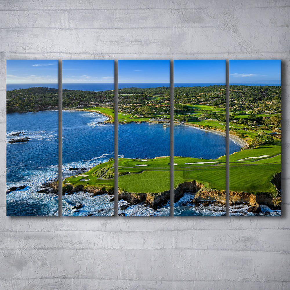 Pebble Beach Golf Links Aerial Hole 7 & 8, Arrowhead Point, California, Extra Large Canvas Print Wall Art