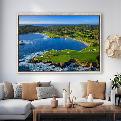 Pebble Beach Golf Links Aerial Hole 7 & 8, Arrowhead Point, California, Framed Canvas Print Wall Art