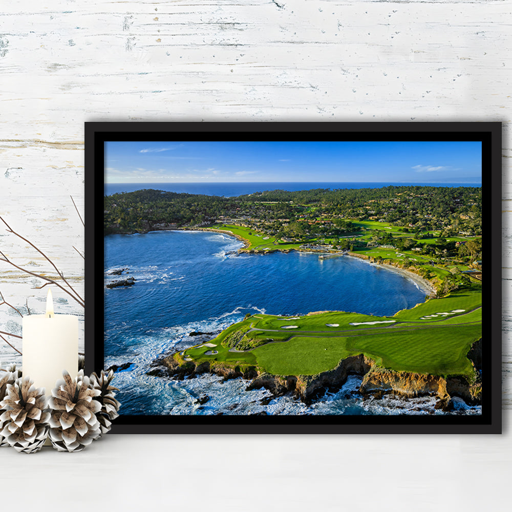 Pebble Beach Golf Links Aerial Hole 7 & 8, Arrowhead Point, California, Framed Canvas Print Wall Art
