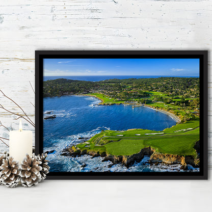 Pebble Beach Golf Links Aerial Hole 7 & 8, Arrowhead Point, California, Framed Canvas Print Wall Art