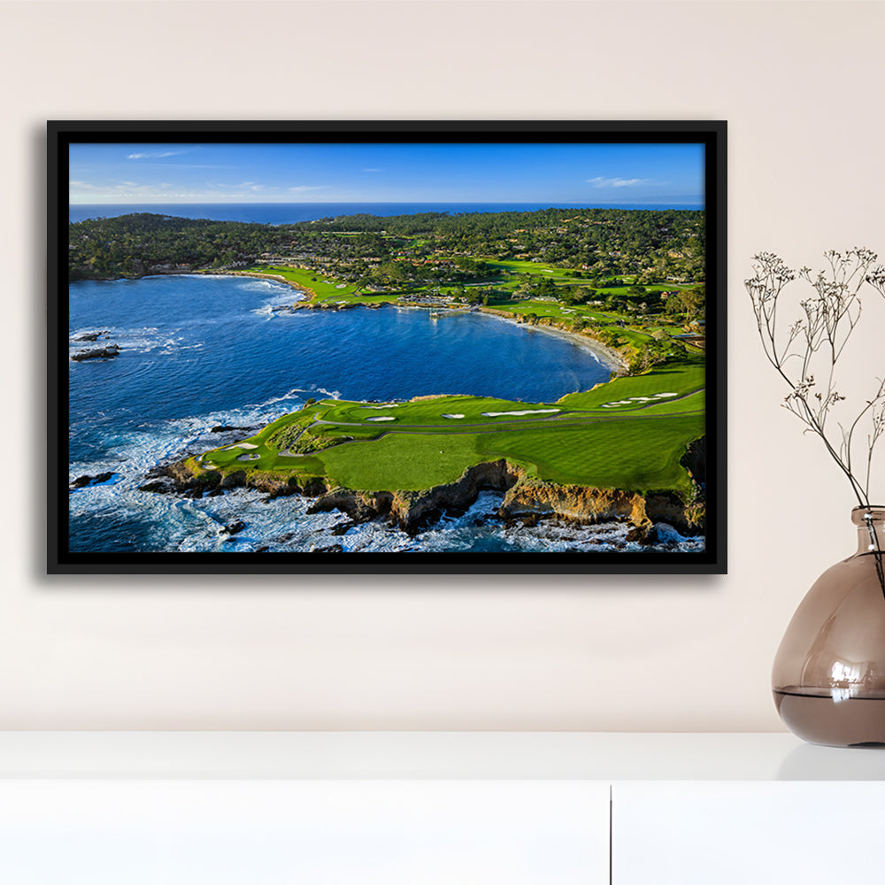 Pebble Beach Golf Links Aerial Hole 7 & 8, Arrowhead Point, California, Framed Canvas Print Wall Art