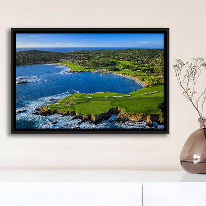Pebble Beach Golf Links Aerial Hole 7 & 8, Arrowhead Point, California, Framed Canvas Print Wall Art