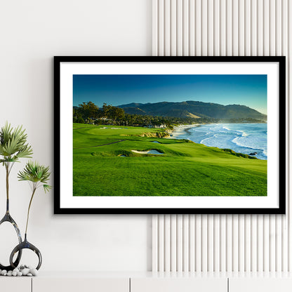 Pebble Beach Golf Links Hole 09 Perfect Set, Pebble Beach, California, Goft Art Print, Framed Art Print White Border
