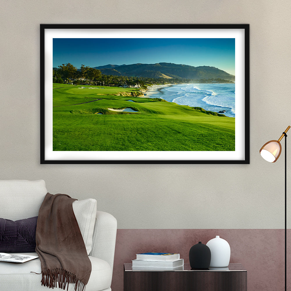 Pebble Beach Golf Links Hole 09 Perfect Set, Pebble Beach, California, Goft Art Print, Framed Art Print White Border