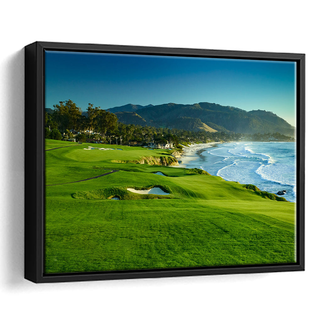 Pebble Beach Golf Links Hole 09 Perfect Set, Pebble Beach, California, Framed Canvas Print Wall Art